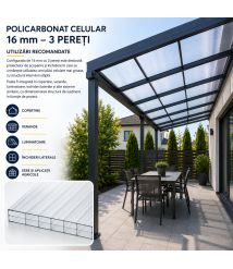 Policarbonat transparent 16mm, 3 pereti, 2.1 x 6 metri